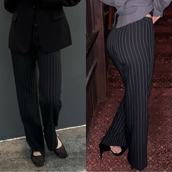 Sisley Pants - Sisley Pinstripe Blue Trousers Low Rise Pants Size 2